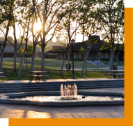 beautiful fountain at sunset