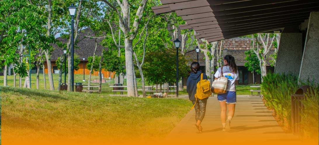 students walking on green campus